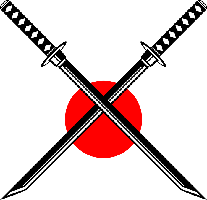 Double cross katana sword samurai ronin with red circle sun japanese style icon